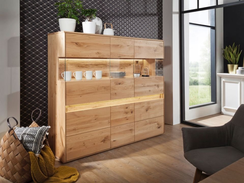 G+K Highboard III Emma WZ-0303 Wildeiche geölt 163 x 151 cm