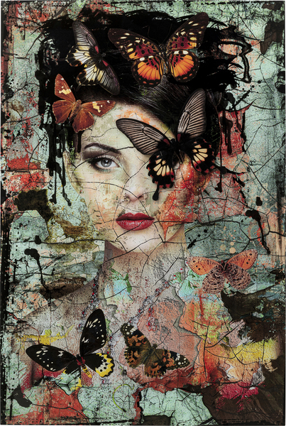 Glasbild blau - 100  x  150  cm - KARE Lady Butterfly