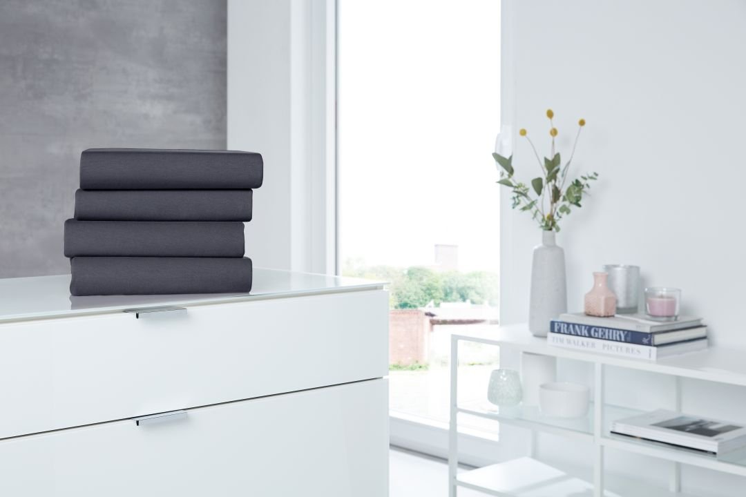 Hahn Haustextilien Elastan-Jersey-Spannbettuch für Topper anthrazit 190 x 200 cm