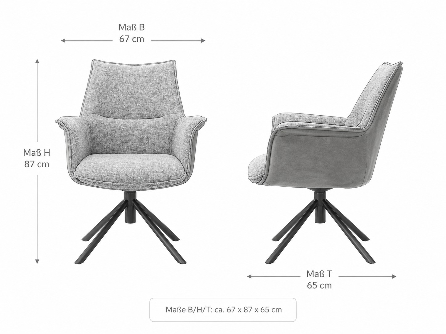 Armlehnstuhl Chenille-Optik grau - ergonomischer Sitzschale, 360° drehbar - MCA furniture Konya