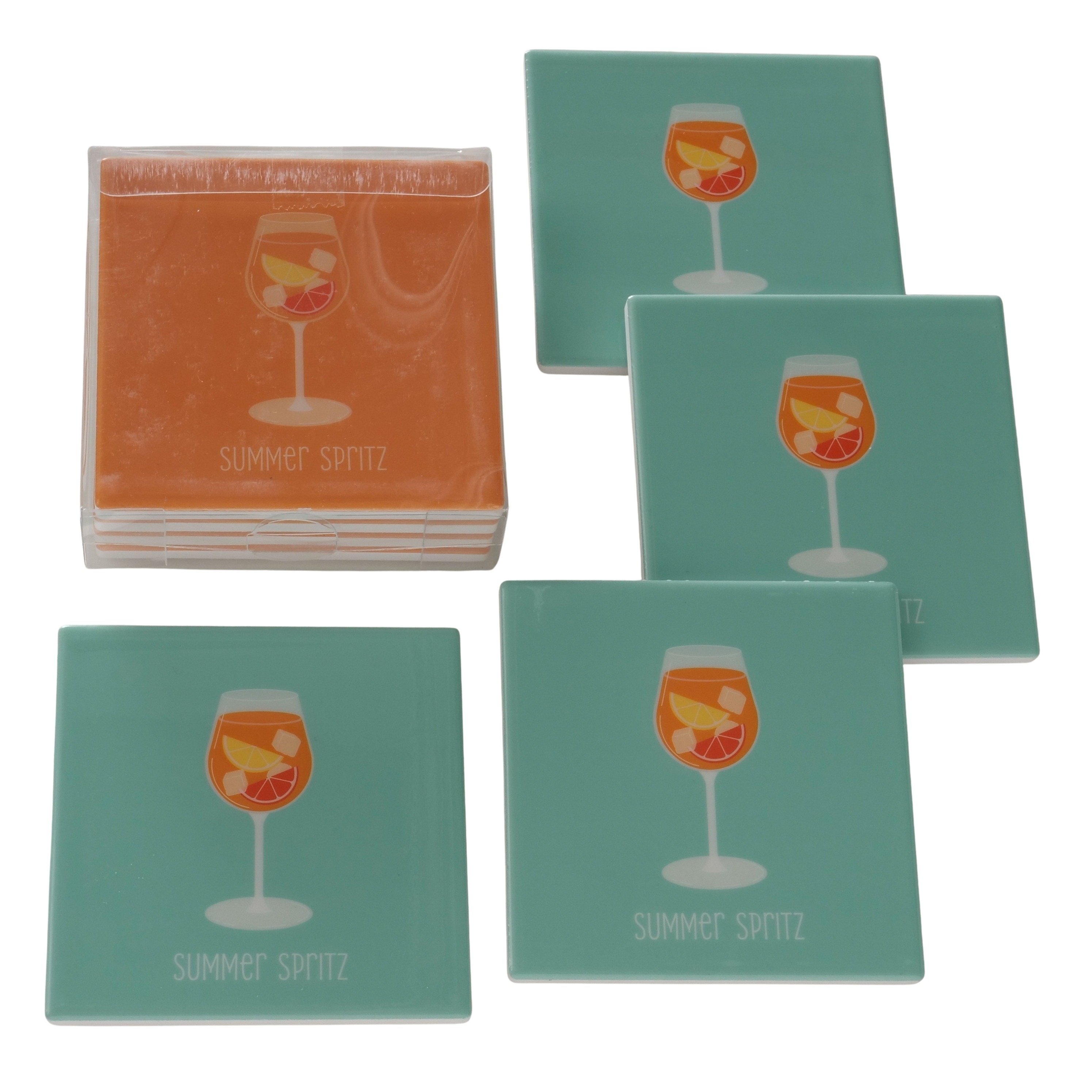 Boltze Untersetzer Summer Spritz – 4-teiliges Glas-Untersetzer-Set mit Cocktail-Motiv