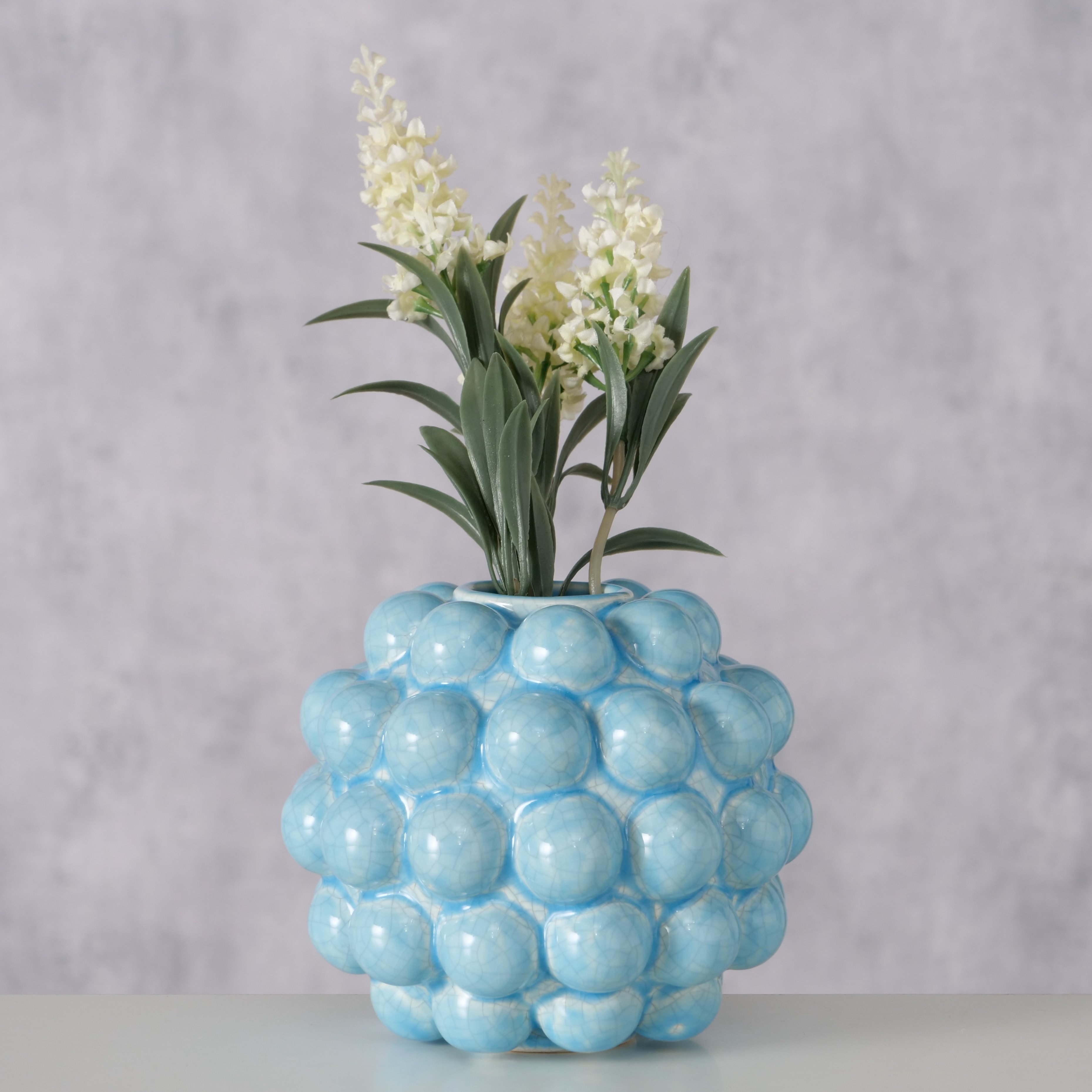 Boltze Vase Morten – Moderne Keramikvase in Türkis mit kugeliger Struktur