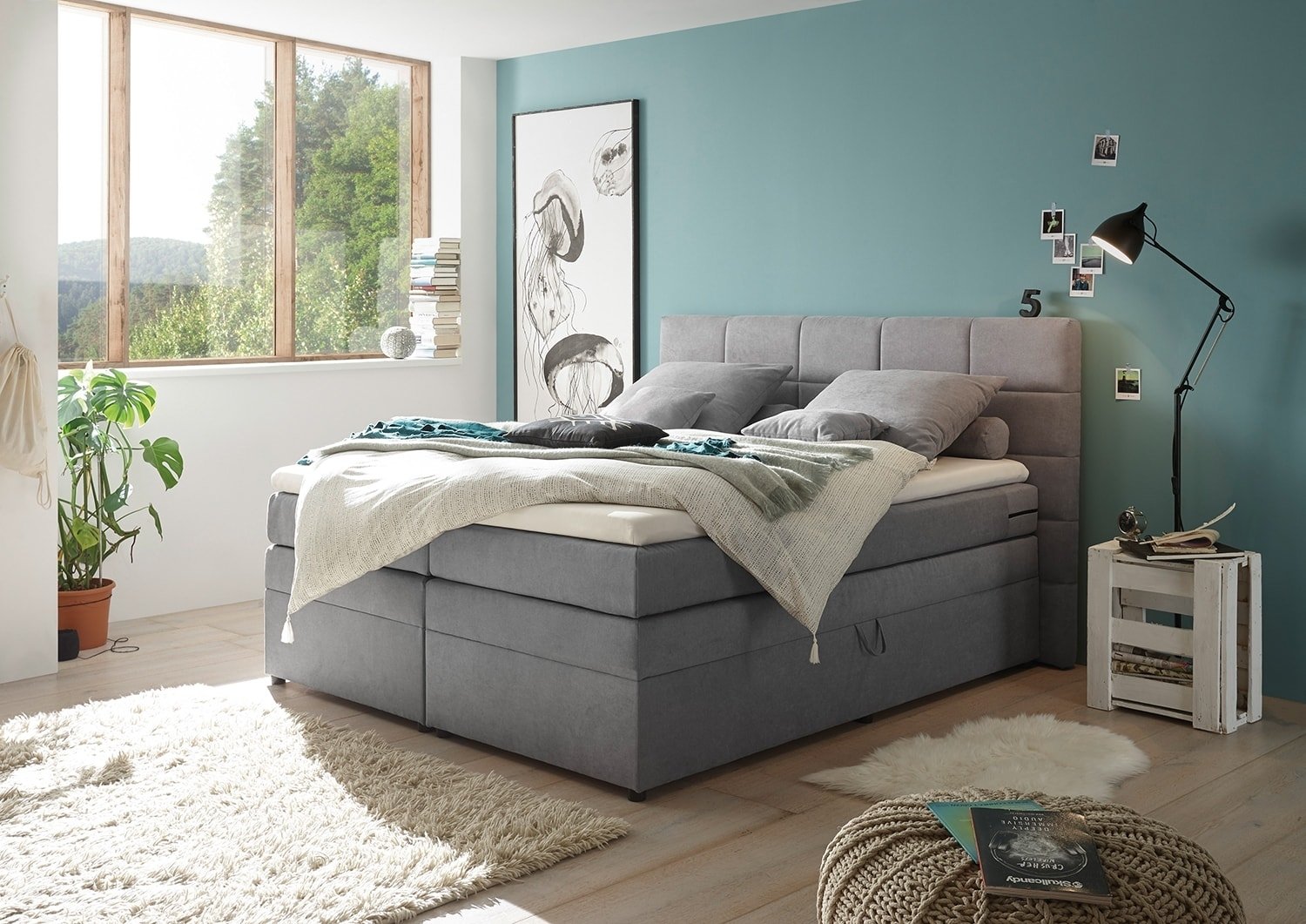 Black Red White Boxspringbett Tacoma grau 160 x 200 cm