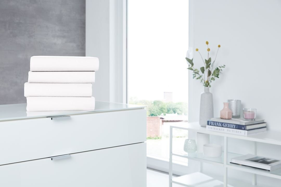 Hahn Haustextilien Elastan-Jersey-Spannbettuch für Topper weiß 150 x 200 cm