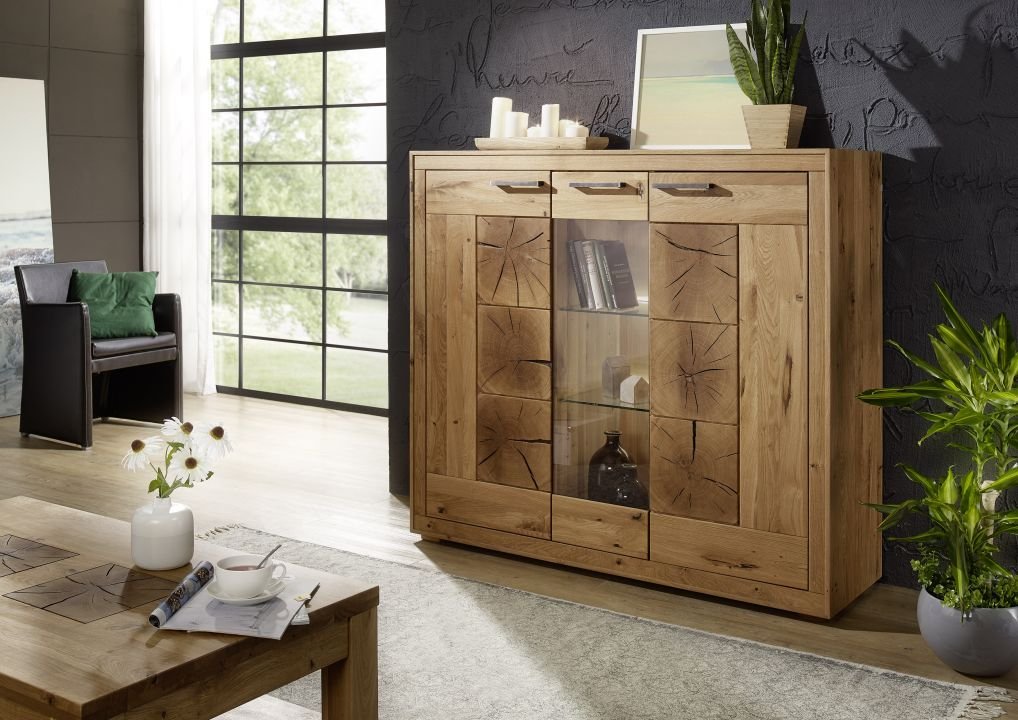 Highboard Woodlane Wildeiche natur geölt 150 x 135 cm
