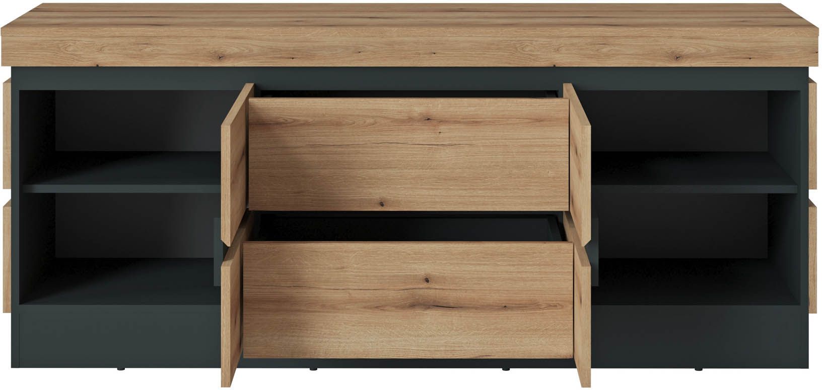 TV-Unterteil Coast Evoke Eiche Dekor / Kosmos Grau - Corte - mit Softclose-Funktion