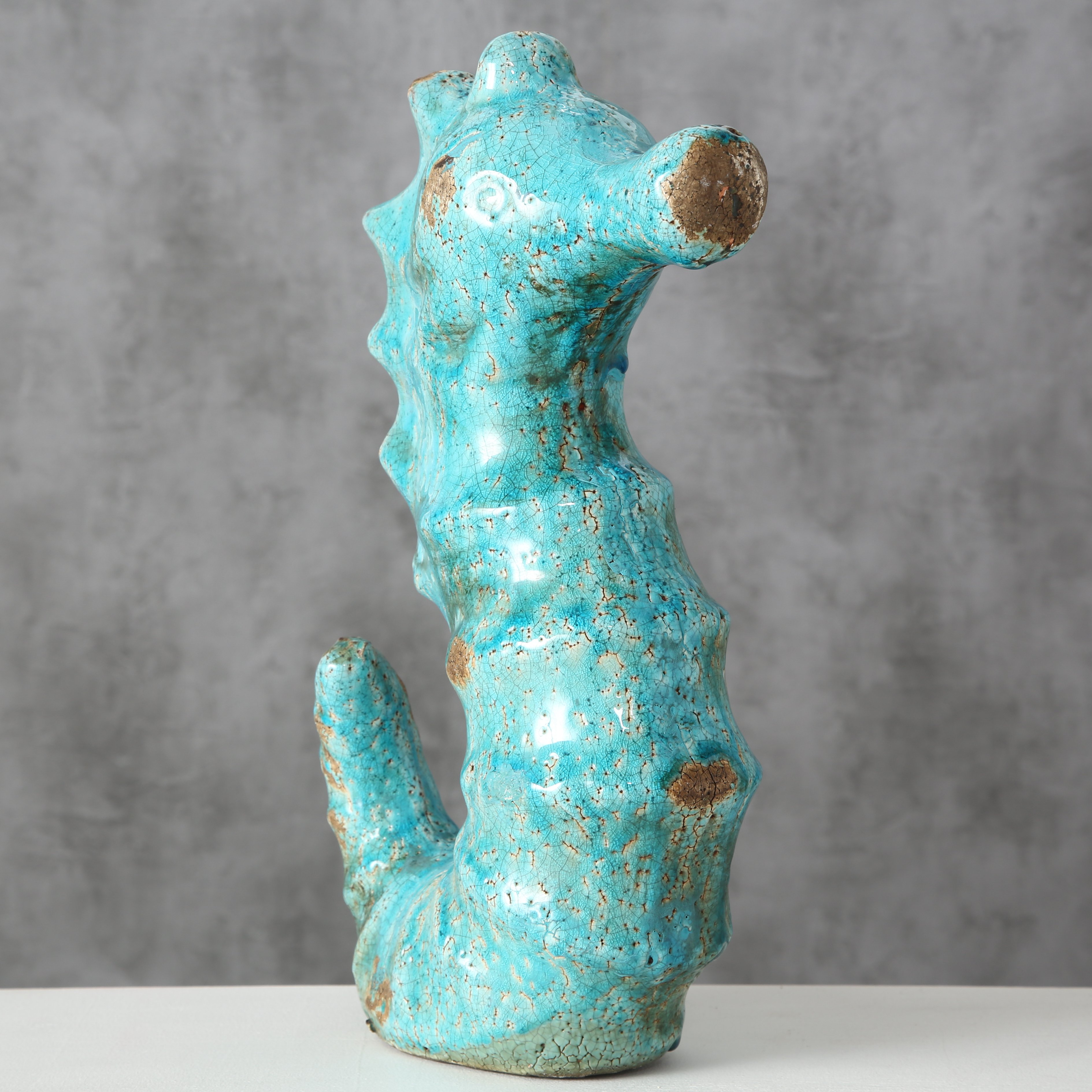 Boltze Deko Figur Seepferdchen – Maritime Keramikfigur in Türkis mit Vintage-Optik