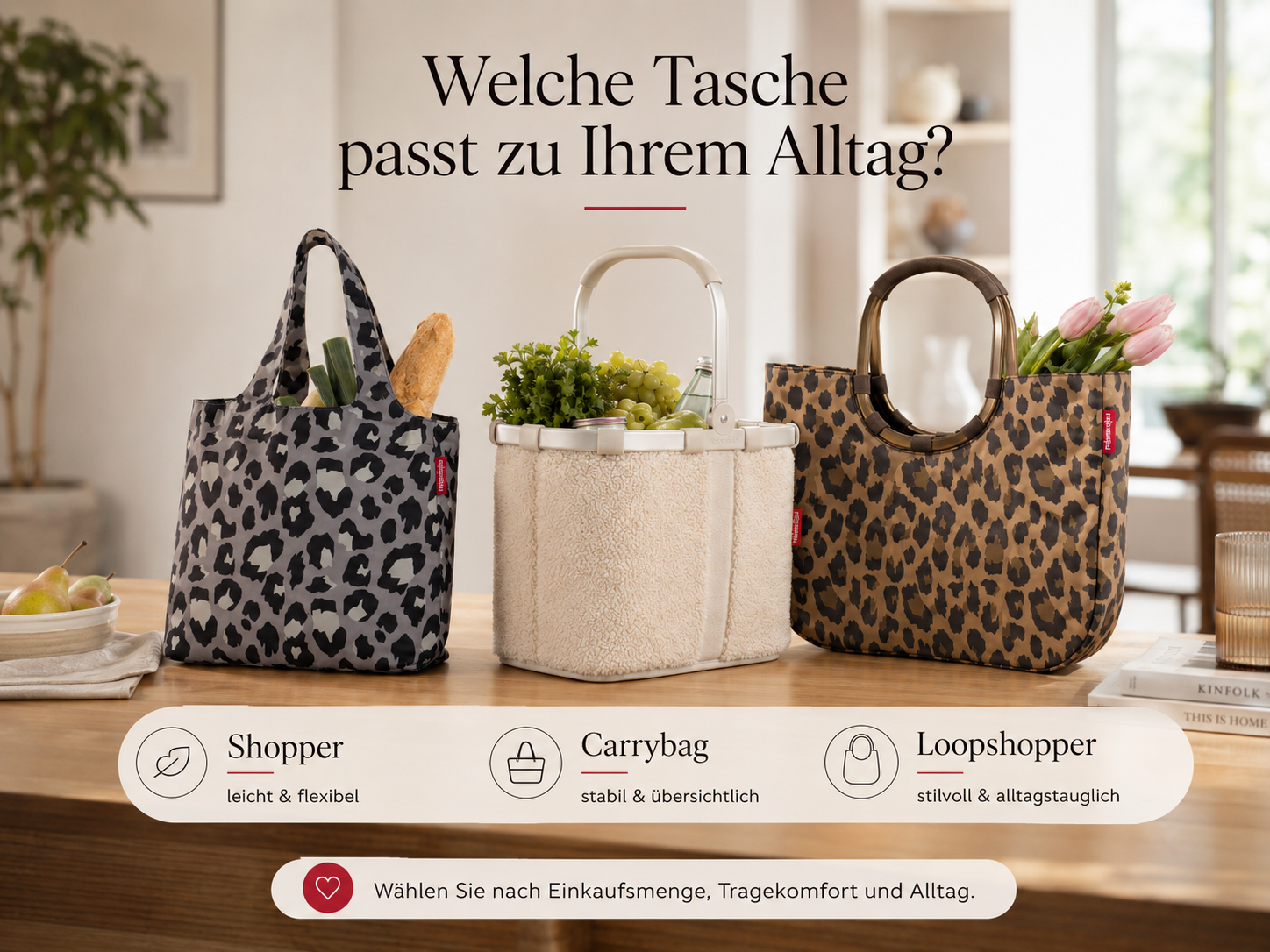 Drei reisenthel Taschen im Vergleich mit Entscheidungshilfe für Einkauf, Freizeit und Alltag bei billi.de.