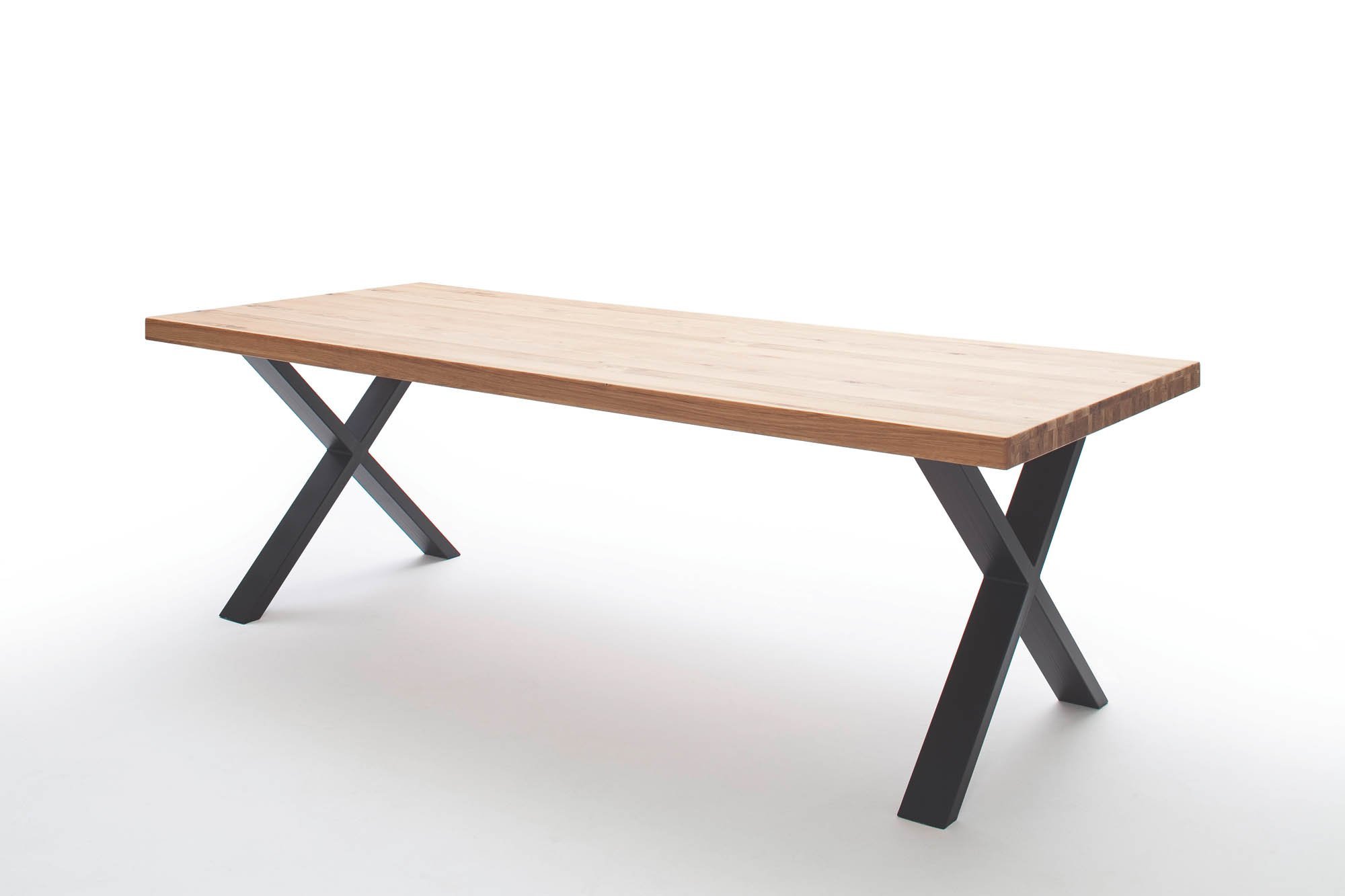 Elfo Möbel Esstisch Eiche geölt Durchg. Lamelle mit gerader Kante , Gestell: X-Fuß Schwarz , 240 x 100 cm , Walton S1002324 + S3000TXS