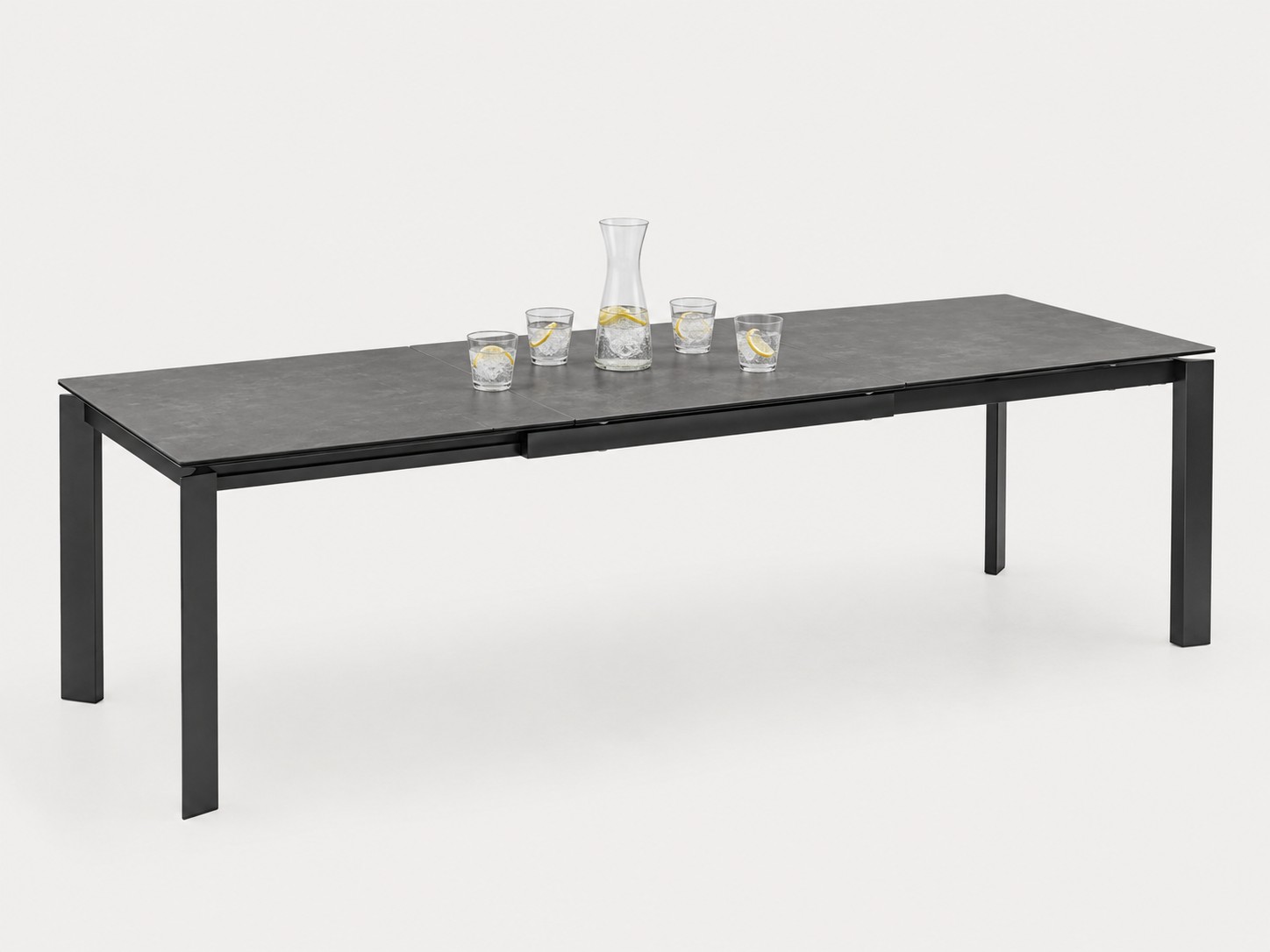 Esstisch ausziehbar auf 240 cm - Tischplatte Keramik anthrazit auf 10 mm Sicherheitsglas  -  Parintins