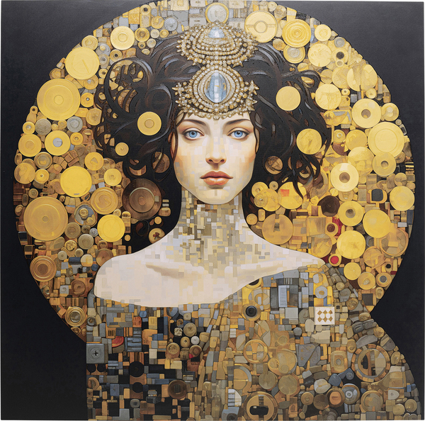 Glasbild 120x120cm gold - 3D 120 x 120 cm - KARE Art Nouveau Lady