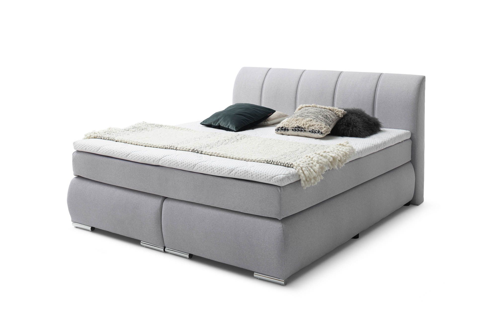Boxspringbett GRAZ - 180cm mit Topper in Stoff silber
