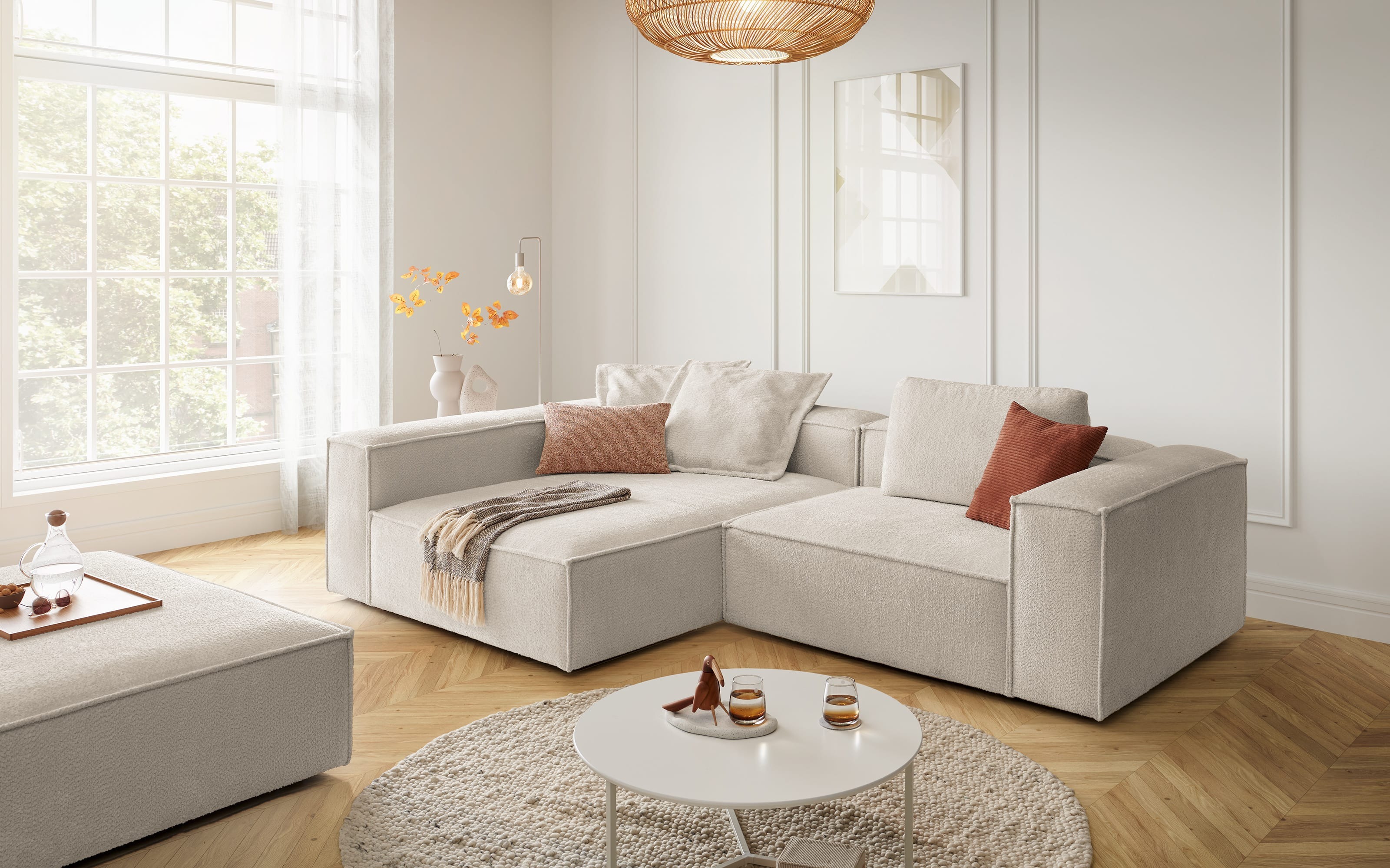 Wohnlandschaft Stoff Easy Care white – pflegeleicht, strapazierfähig und zeitlos elegant  - Candy loft 4014