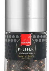 Hartkorn Pfeffermühle 72g - Twist´n Spice Mélange Noir - wiederverwendbar, Keramikmahlwerk