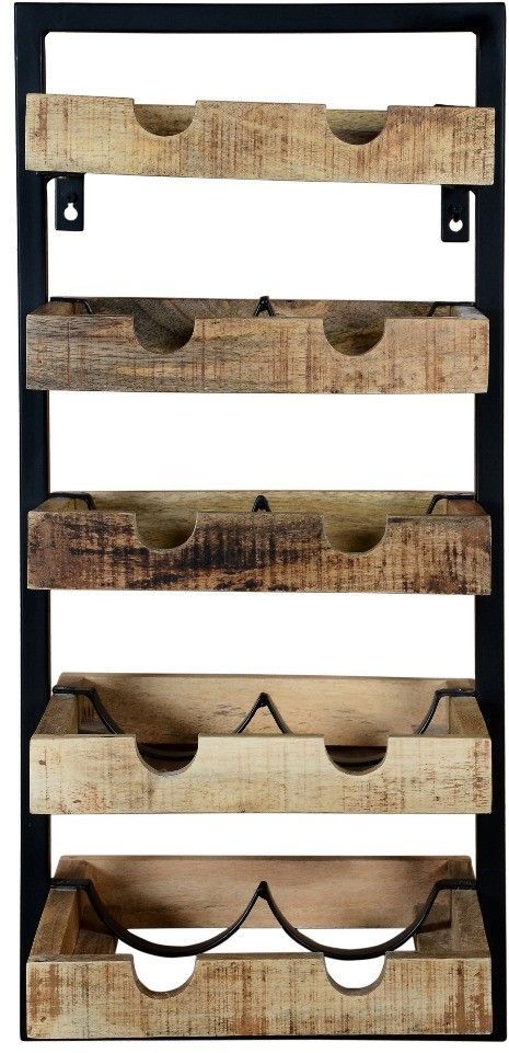 Unikat Wein Wandregal Iron massiv mango 35 x 25 cm