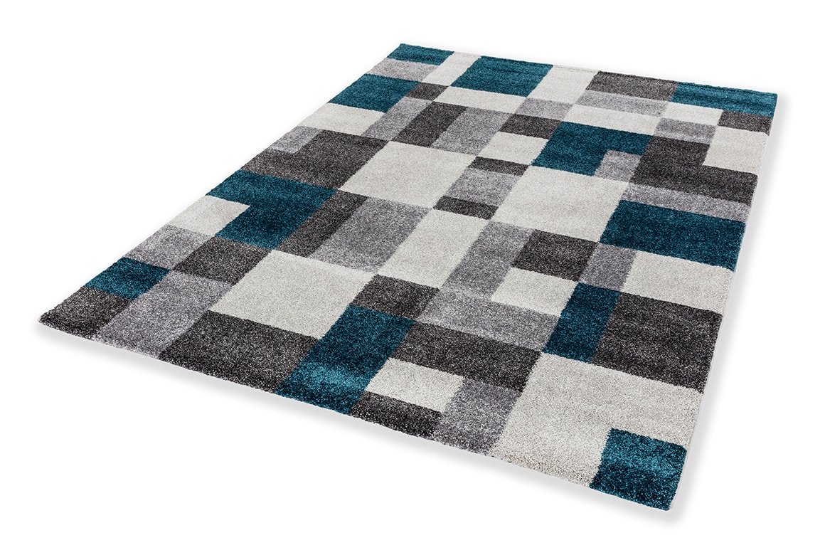 Golze Teppich 133x190cm Savona Kästchen petrol