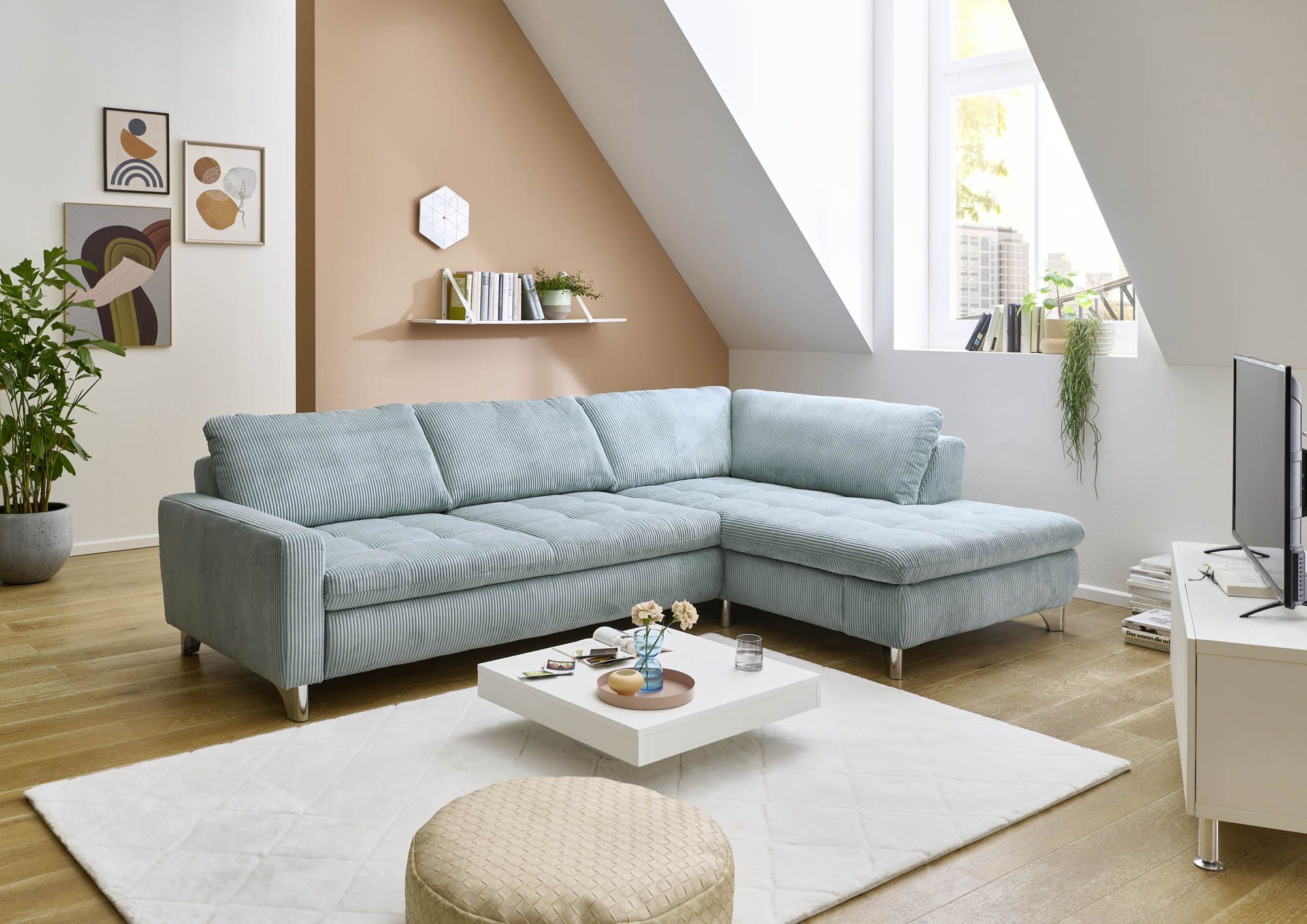 Megapol Wohnlandschaft Numenara 3-Sitzer Armlehne links blau 288 x 197 cm