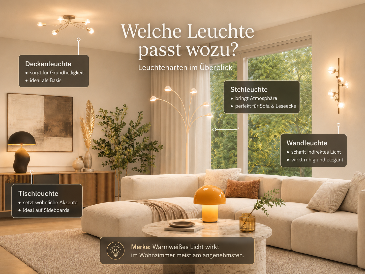 Wohnzimmer mit verschiedenen Lampen und Leuchtentypen; Inspiration für KARE Design Leuchten bei billi.de und billi & friends in Mülheim-Kärlich.