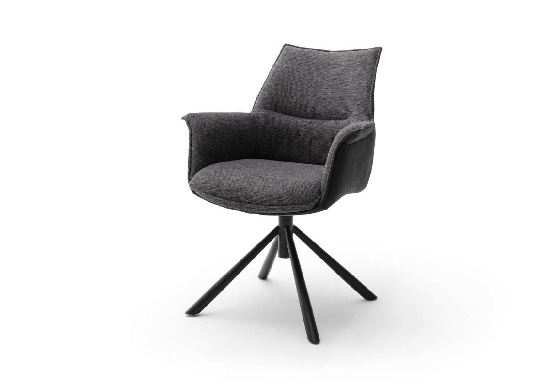 Armlehnstuhl Chenille-Optik anthrazit - ergonomischer Sitzschale, 360° drehbar - MCA furniture Konya