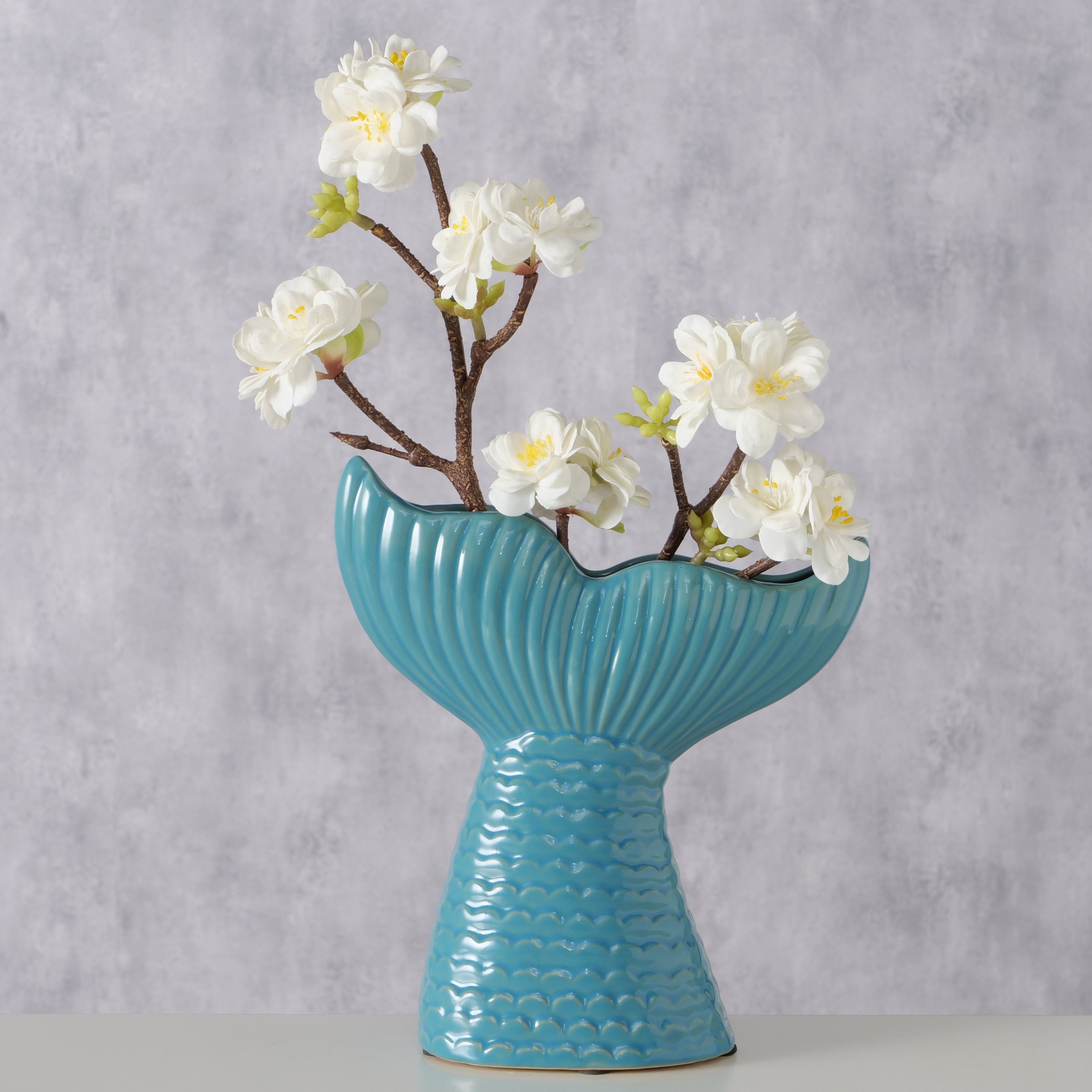 Boltze Vase Pesco – Moderne Keramikvase in Blau mit strukturierter Oberfläche