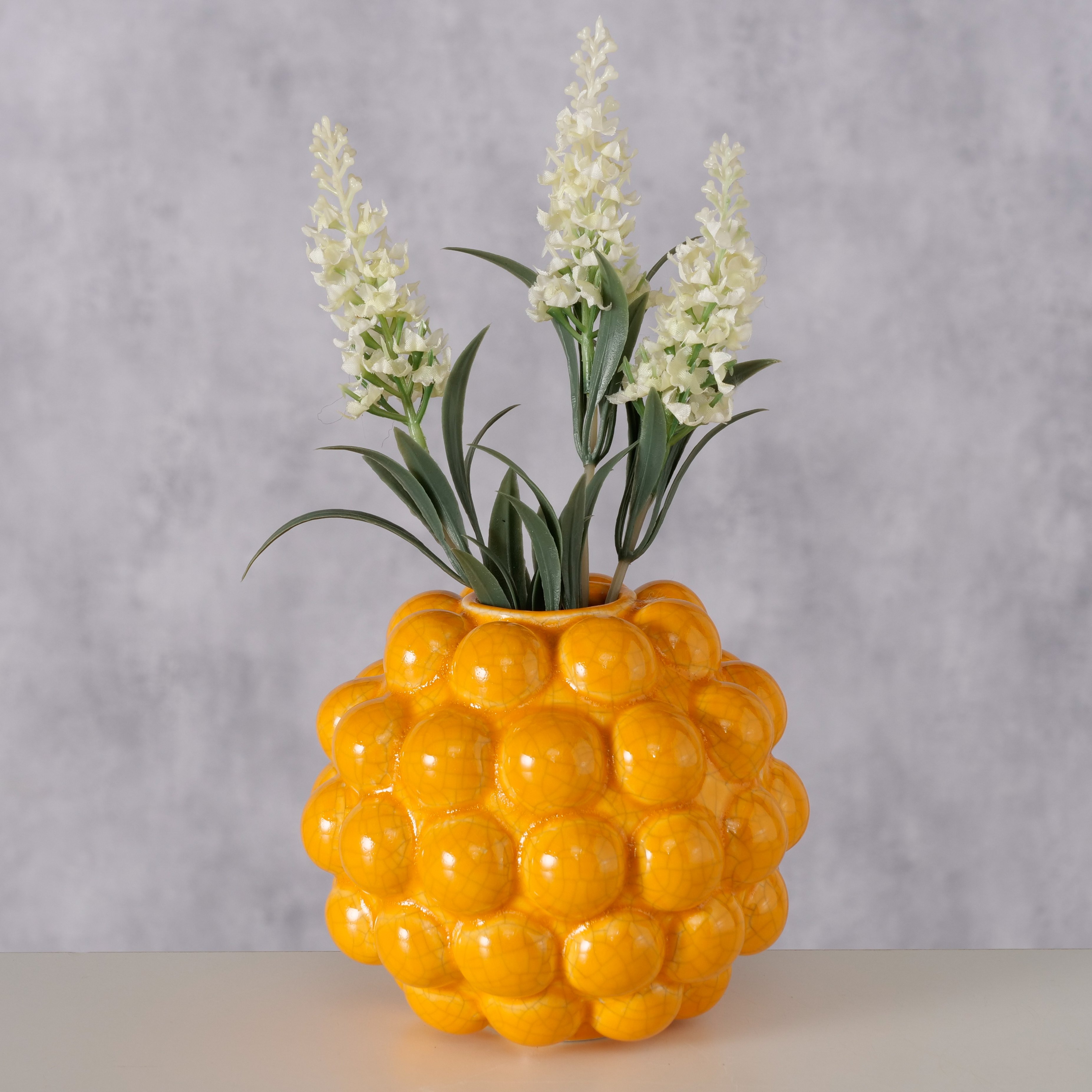 Boltze Vase Morten – Moderne Keramikvase in Orange mit kugeliger Struktur