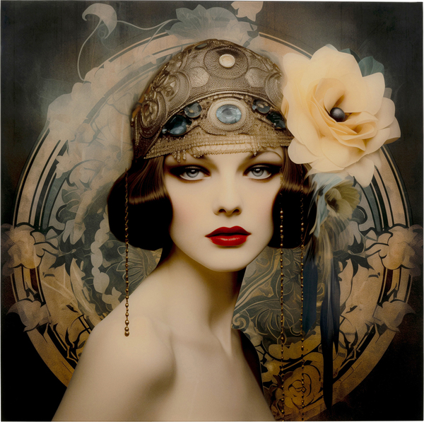 Glasbild mehrfarbig - 100 x 100 cm - KARE Muse Art Nouveau