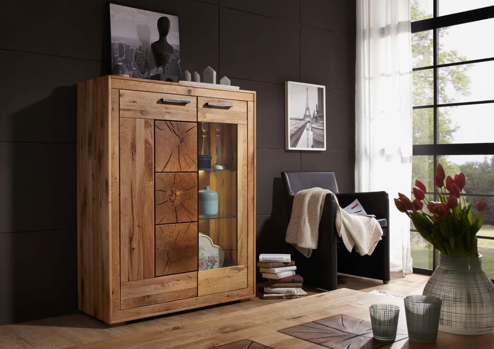 Highboard Woodlane Wildeiche natur geölt 103 x 135 cm